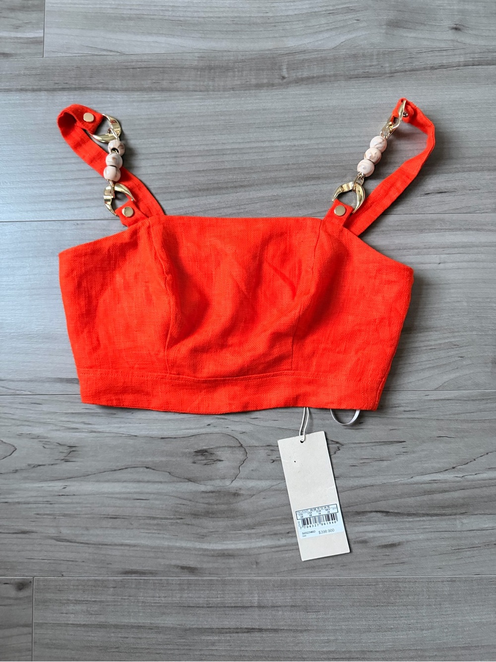 Women's Crop Tank Top with Beaded Straps - Bright Orange